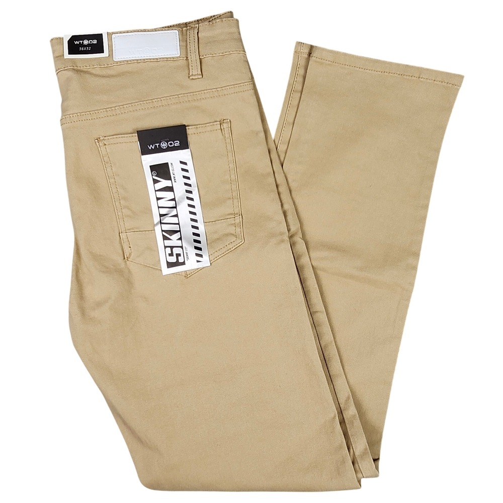 WT02 Skinny Fit Khaki Chinos Pants Mens 36x32 Casual‎ Stretch Office Streetwear